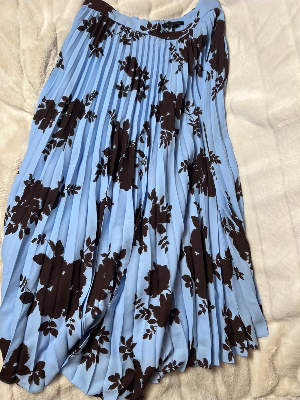 Ann Taylor Light Blue Pleated Midi Skirt with Brown Floral Print